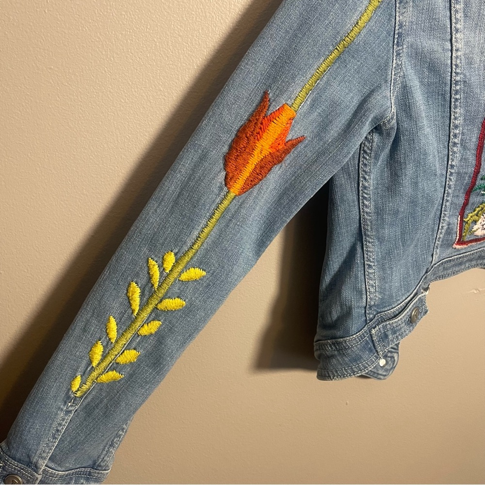 Anthropologie Pilcro & the letterpress embroidered Jean denim jacket floral sun - Picture 8 of 12
